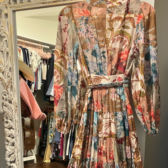 ZIMMERMANN Cassia Patchwork Floral Print Wrap Midi Dress - Picture 9 of 14
